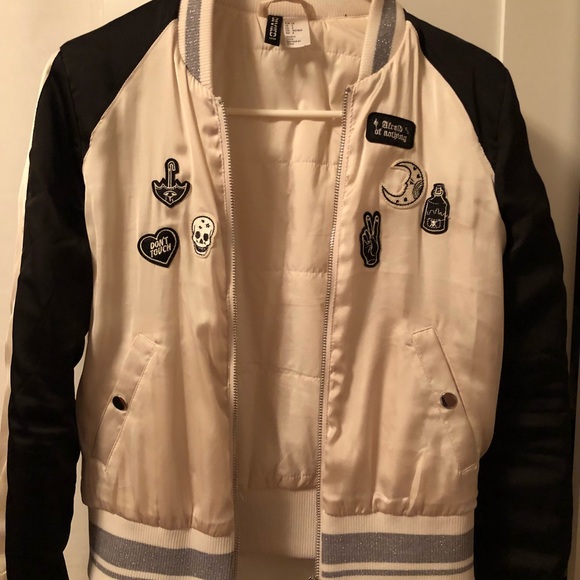 H&M Jackets & Coats Hm Black And Cream Bomber Jacket Poshmark